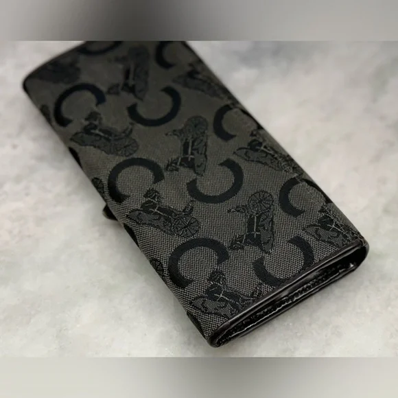 SOLD CELINE Vintage Macadam Logo Canvas/Patent Leather Long Flap Snap Wallet - Picture 9 of 16